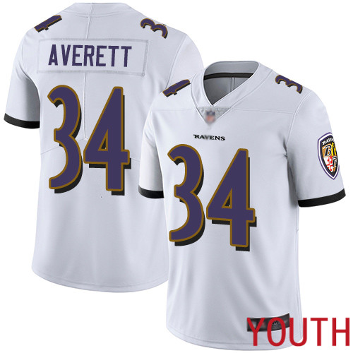 Baltimore Ravens Limited White Youth Anthony Averett Road Jersey NFL Football 34 Vapor Untouchable